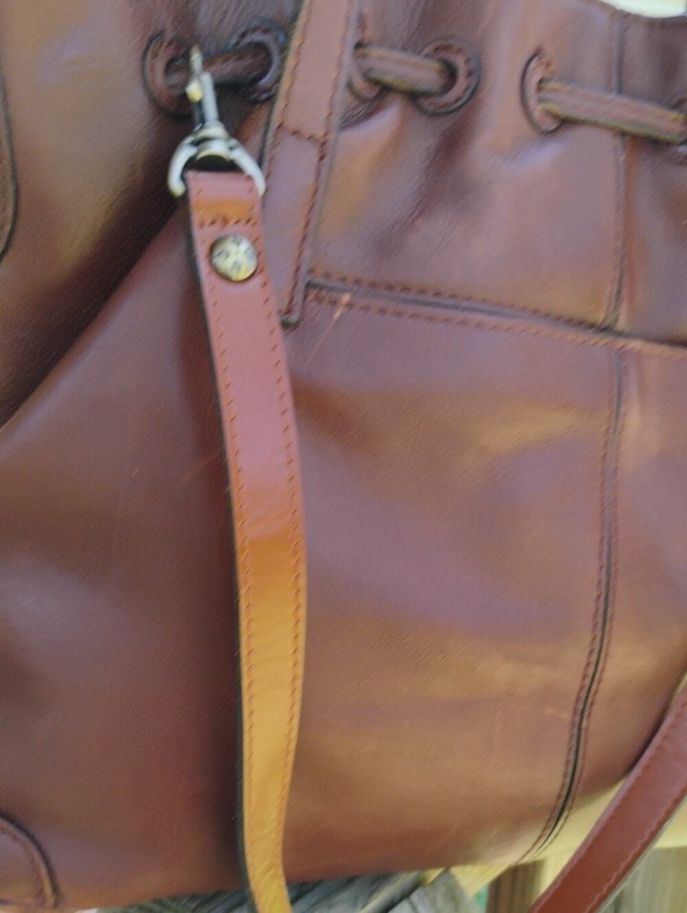 Patricia Nash Leather Whitney Drawstring Tote Bag - 3 Compartment _ Cross. Strap - Picture 7 of 15